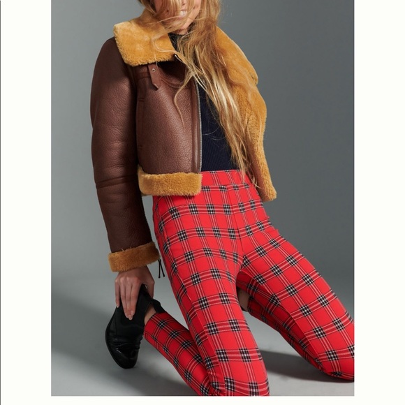 NWT Anthropologie sanctuary holidays red plaid runway leggings - Picture 1 of 8